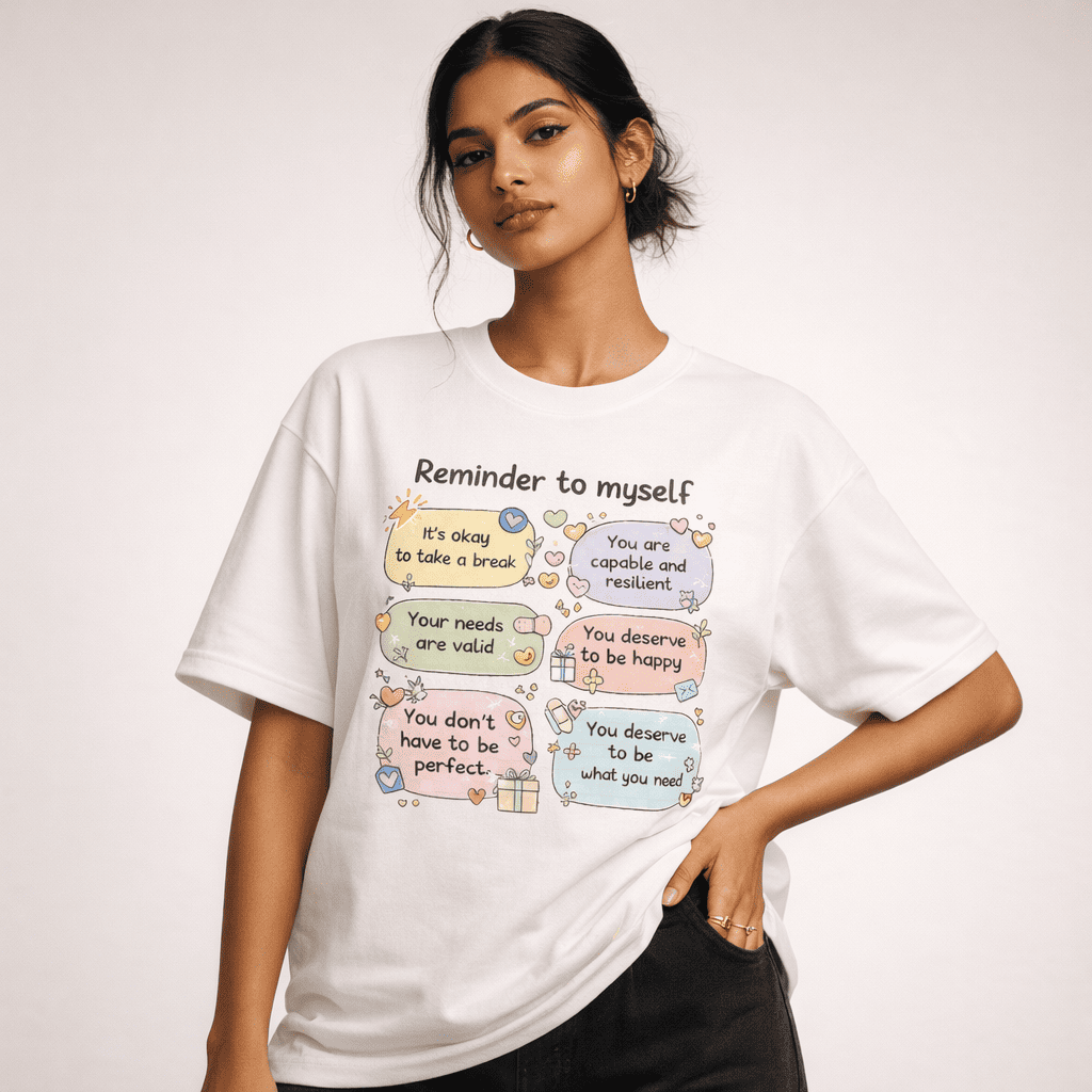 The "Self - Affirmation" Arctic White Oversized T-shirt - Soch Dost