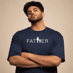 Father Oversized T-Shirt for Men | Minimal Dad Graphic Tee | Navy Blue Half Sleeve Loose Fit T-Shirt