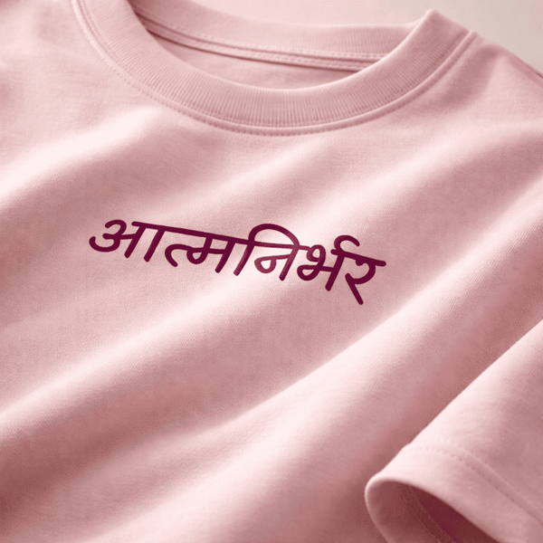 Atmanirbhar Oversized T-Shirt for Women | Self Independent Graphic Tee | Half Sleeve Pink Loose Fit Tee