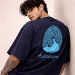 Ascension Oversized T-Shirt for Men | Back Print Graphic Tee | Navy Blue Half Sleeve Loose Fit Streetwear