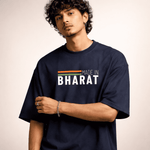 "Made in Bharat" Patriotic Oversized T-Shirt - Navy Blue Premium Cotton Streetwear