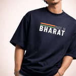 "Made in Bharat" Patriotic Oversized T-Shirt - Navy Blue Premium Cotton Streetwear