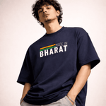 "Made in Bharat" Patriotic Oversized T-Shirt - Navy Blue Premium Cotton Streetwear