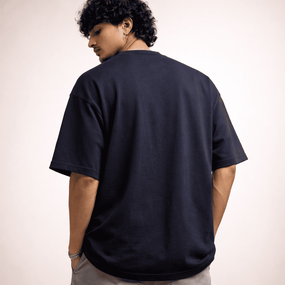 "Made in Bharat" Patriotic Oversized T-Shirt - Navy Blue Premium Cotton Streetwear