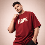 "HOPE" Vertical Graphic Oversized T-Shirt - Maroon Premium Cotton Streetwear