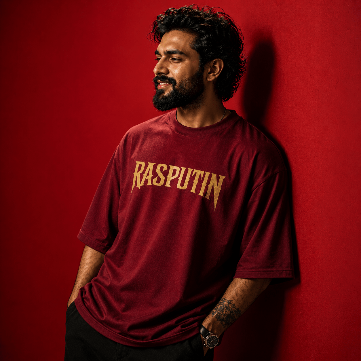 RASPUTIN Oversized Maroon T-Shirt - Soch Dost