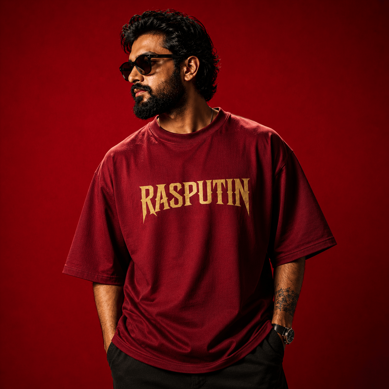 RASPUTIN Oversized Maroon T-Shirt - Soch Dost