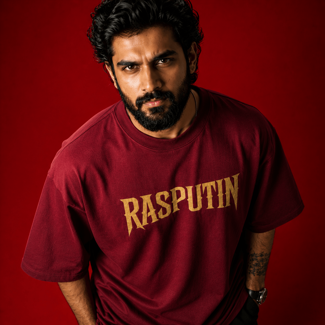 RASPUTIN Oversized Maroon T-Shirt - Soch Dost