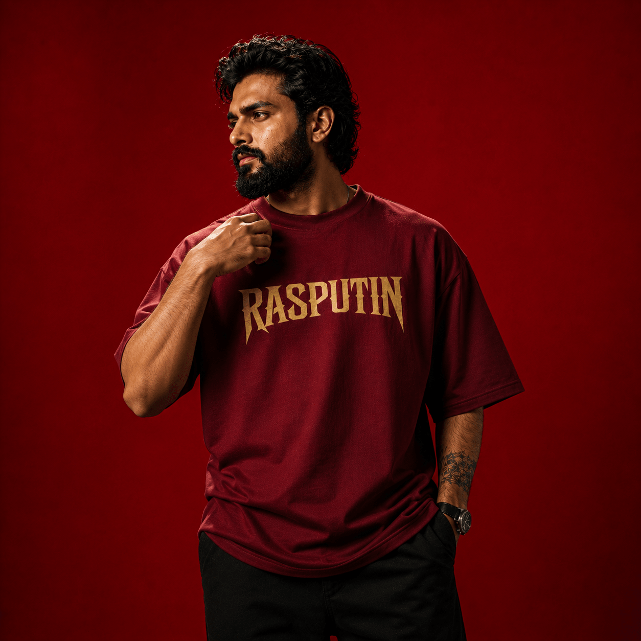 RASPUTIN Oversized Maroon T-Shirt - Soch Dost
