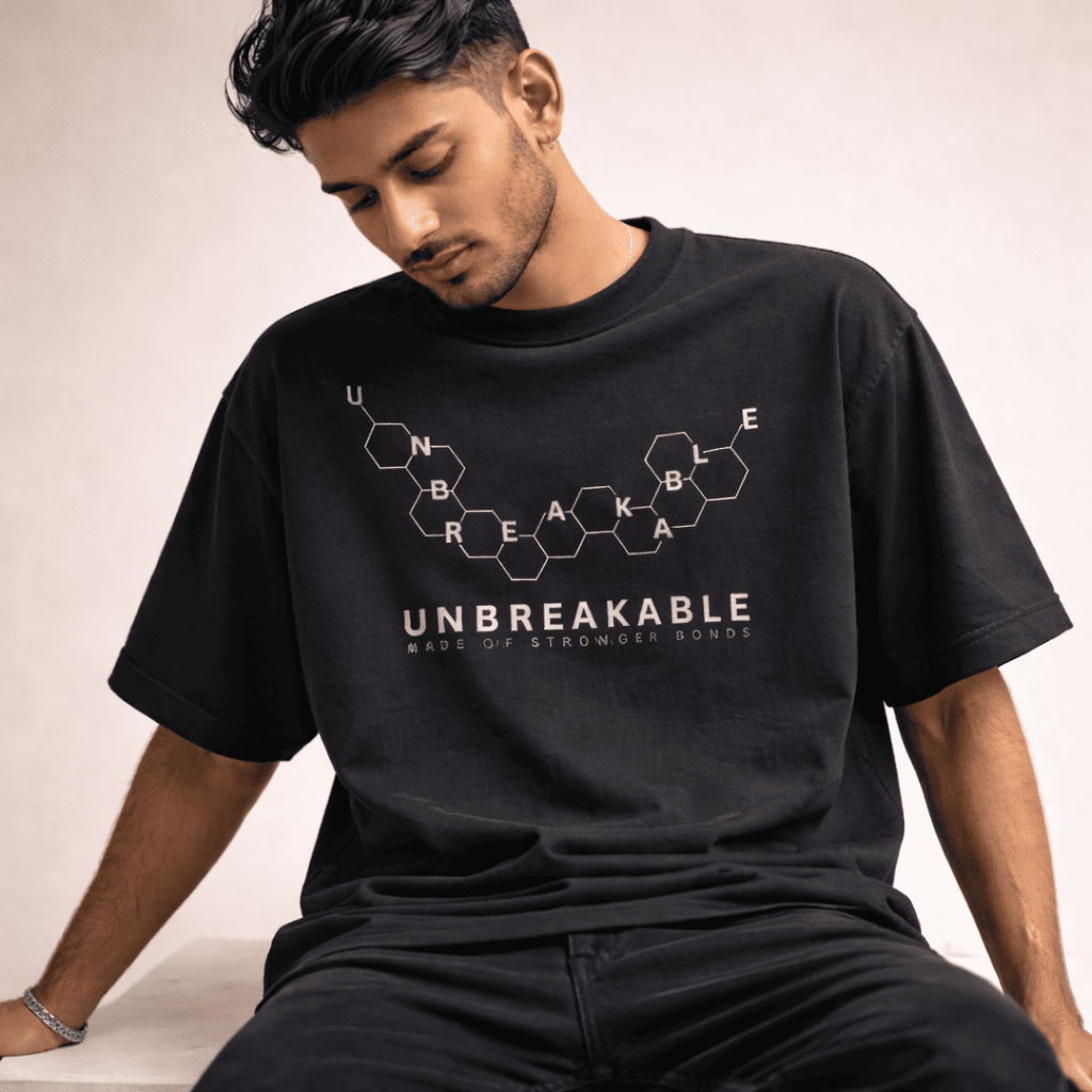 The "Atomic Resilience" Onyx Black Oversized T-shirt - Soch Dost