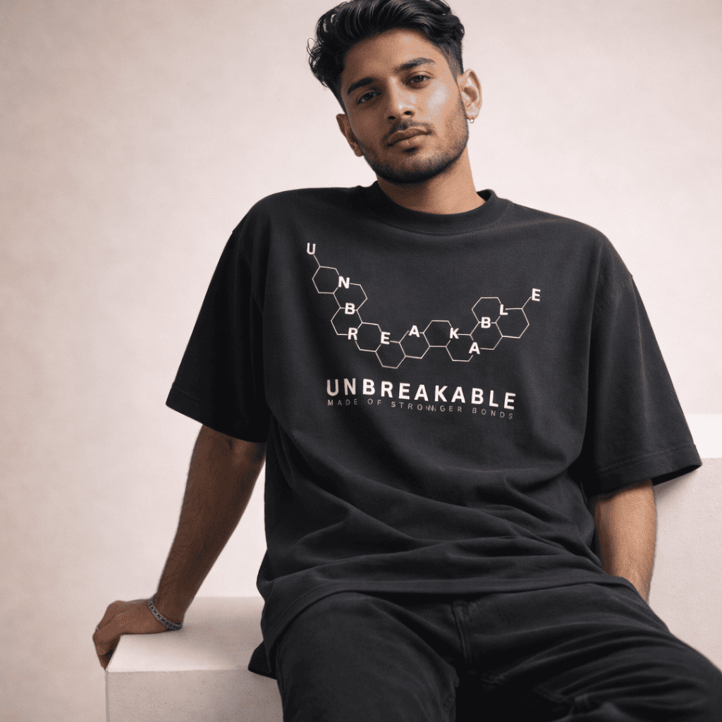 The "Atomic Resilience" Onyx Black Oversized T-shirt - Soch Dost