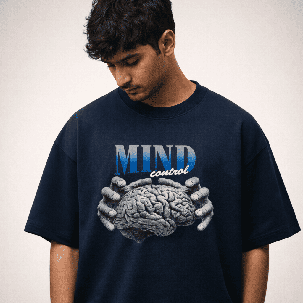 The "Cerebral Dominion" Midnight Navy Oversized T-shirt - Soch Dost