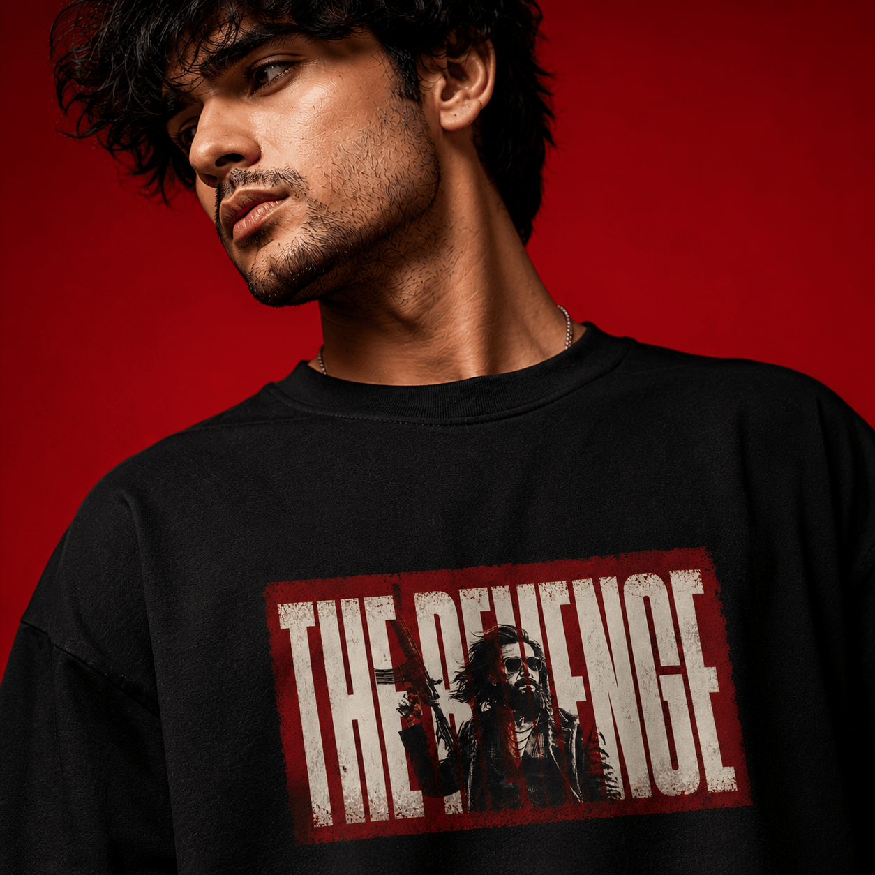 THE REVENGE Oversized Black T-Shirt - Soch Dost