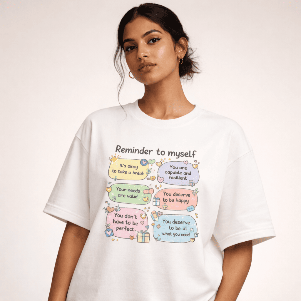 The "Self - Affirmation" Arctic White Oversized T-shirt - Soch Dost
