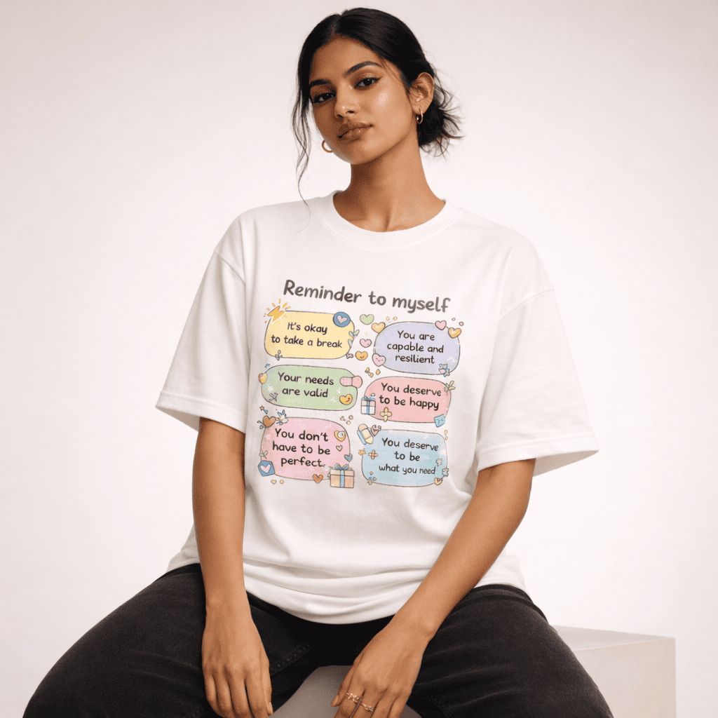 The "Self - Affirmation" Arctic White Oversized T-shirt - Soch Dost
